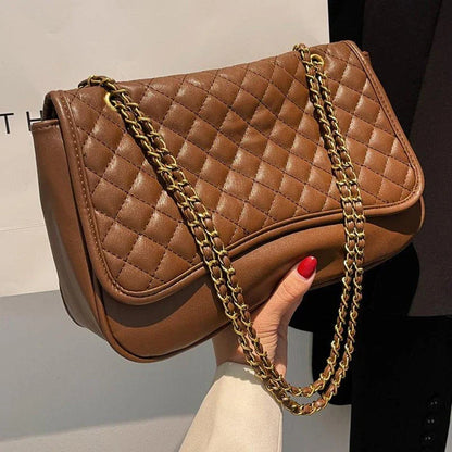 Fashion Simple Solid Colour Diamond Chain Bag in black and brown colours, featuring a sleek, minimalist design and a chic diamond-shaped chain detail.