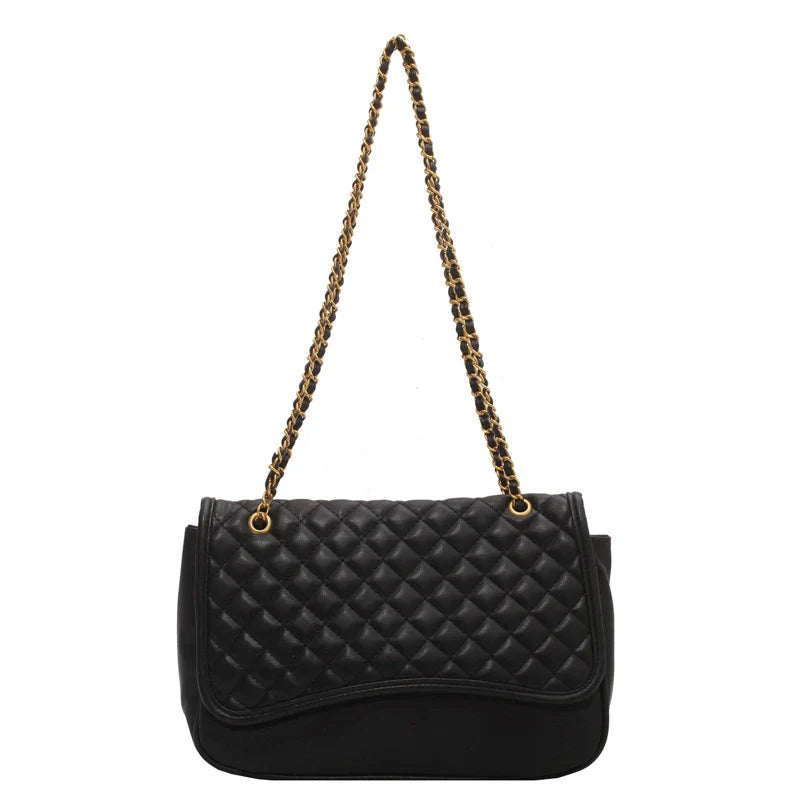 Fashion Simple Solid Colour Diamond Chain Bag in black and brown colours, featuring a sleek, minimalist design and a chic diamond-shaped chain detail.