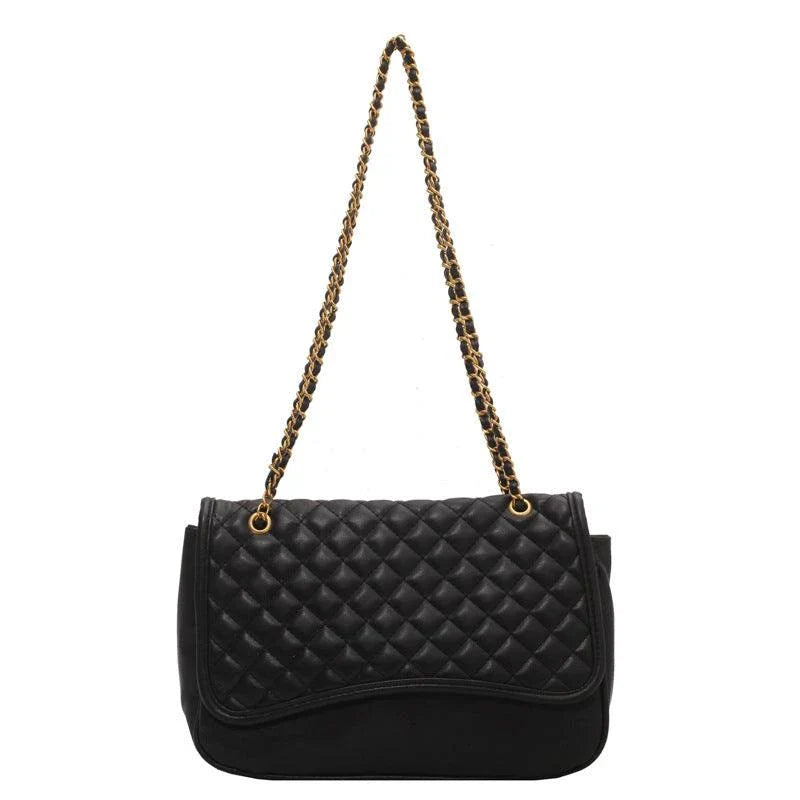 Fashion Simple Solid Colour Diamond Chain Bag in black and brown colours, featuring a sleek, minimalist design and a chic diamond-shaped chain detail.