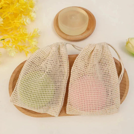Natural sisal soap bag with exfoliating texture, designed to elevate your bathing routine with gentle exfoliation and improved soap lather.