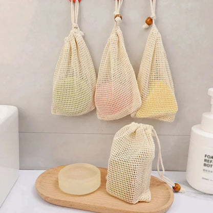 Natural sisal soap bag with exfoliating texture, designed to elevate your bathing routine with gentle exfoliation and improved soap lather.