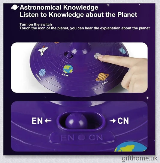 Colourful solar system sky projector with adjustable arms displaying planets and sun