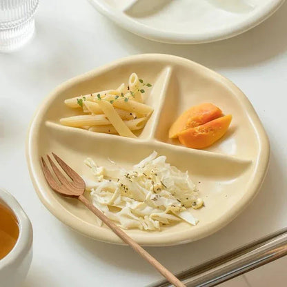 3-Compartment Ceramic Portion Control Plate for Healthy Eating in Grey Colour