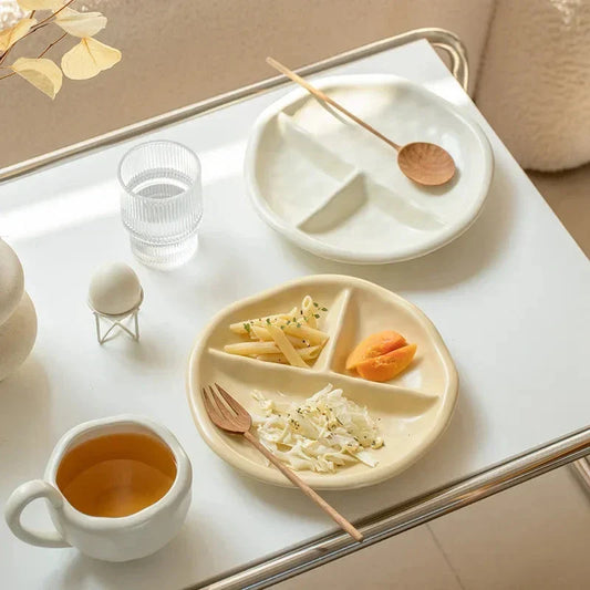3-Compartment Ceramic Portion Control Plate for Healthy Eating in Grey Colour