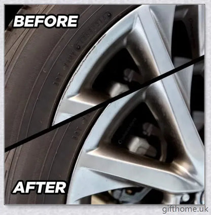 A car wheel repair kit containing adhesive, paint, sandpaper, and other tools to fix damage on alloy or steel rims.