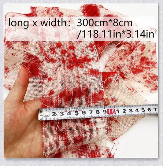Realistic-looking Hallowick 3M Bloody Cloth Strips for creating spooky Halloween decor and ambiance
