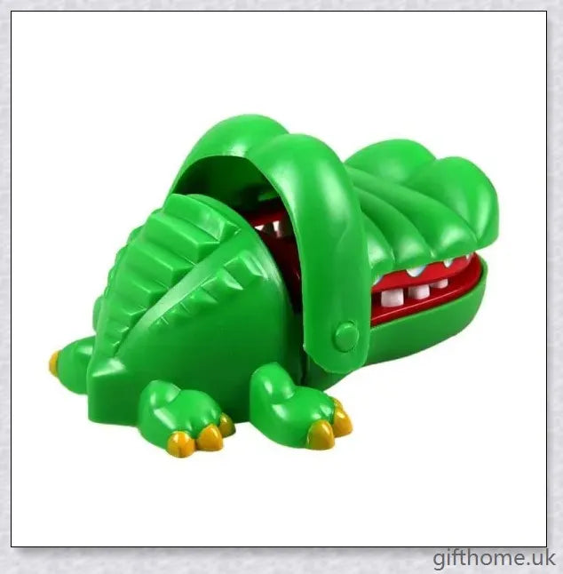 Vibrant green crocodile toy with big eyes and long teeth, designed for a fun and engaging dentist-themed game