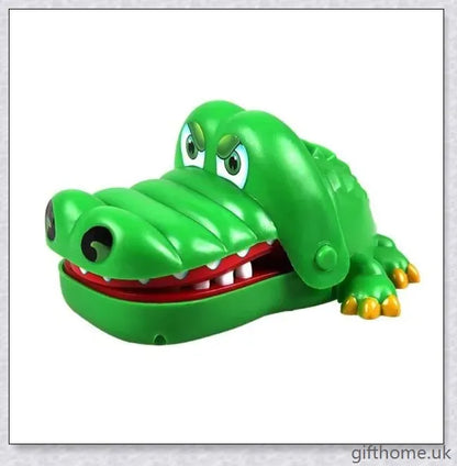 Vibrant green crocodile toy with big eyes and long teeth, designed for a fun and engaging dentist-themed game