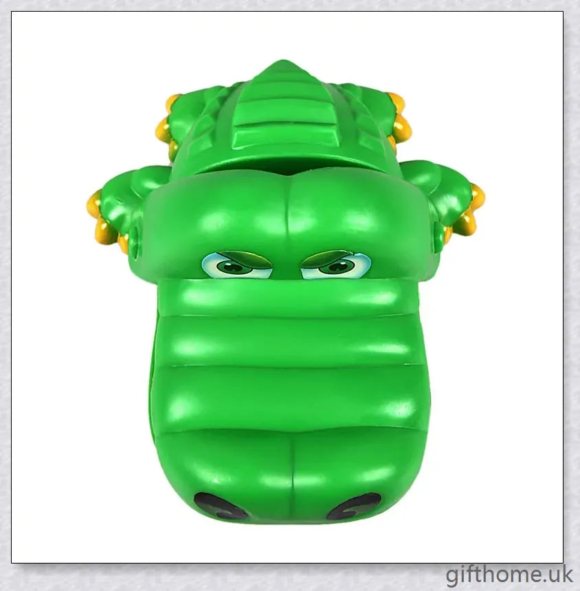Vibrant green crocodile toy with big eyes and long teeth, designed for a fun and engaging dentist-themed game