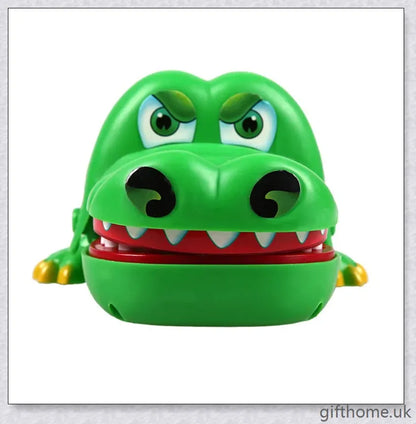 Vibrant green crocodile toy with big eyes and long teeth, designed for a fun and engaging dentist-themed game
