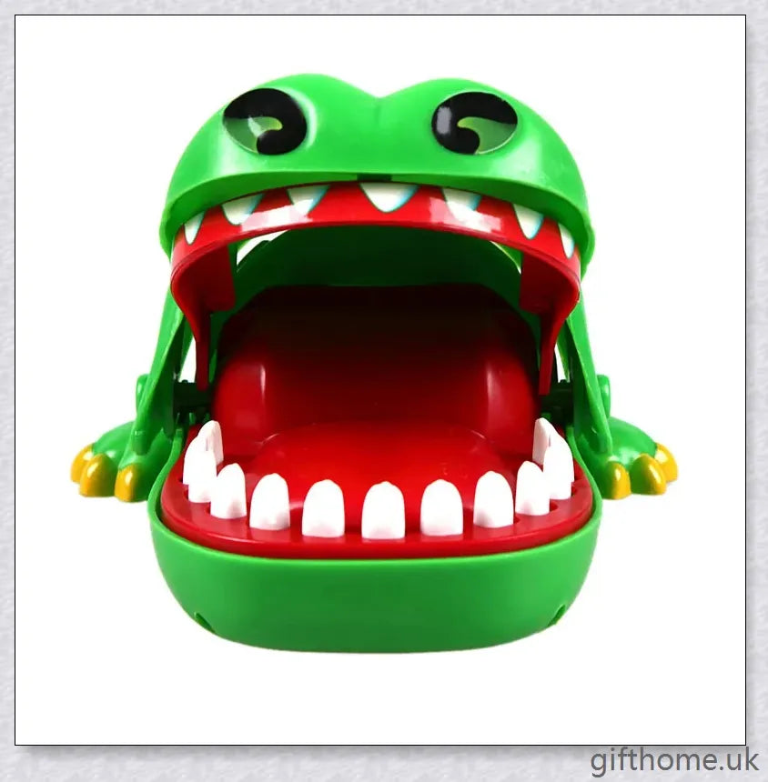 Vibrant green crocodile toy with big eyes and long teeth, designed for a fun and engaging dentist-themed game