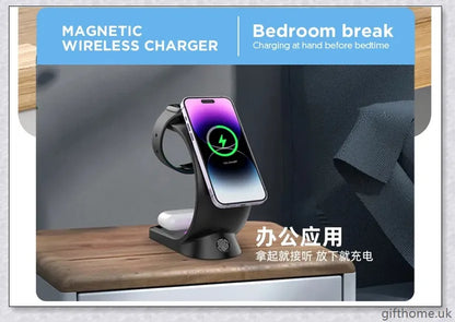 4-in-1 Magnetic Wireless Charger with fast charging, RGB lighting, and foreign object detection for smart devices