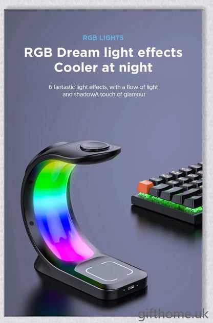 4-in-1 Magnetic Wireless Charger with fast charging, RGB lighting, and foreign object detection for smart devices