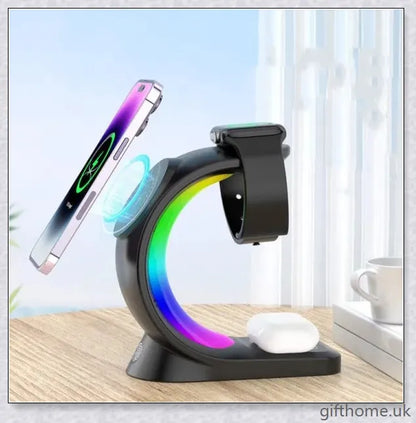 4-in-1 Magnetic Wireless Charger with fast charging, RGB lighting, and foreign object detection for smart devices