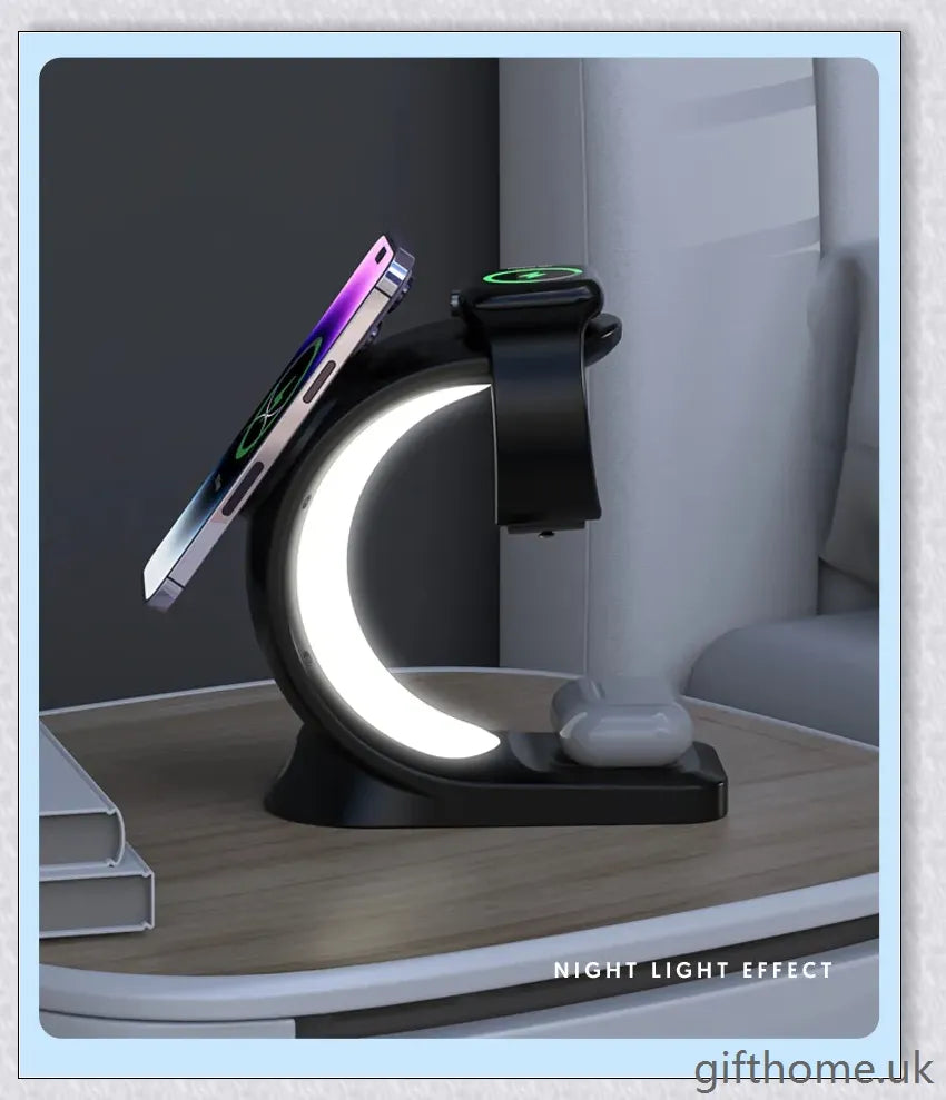 4-in-1 Magnetic Wireless Charger with fast charging, RGB lighting, and foreign object detection for smart devices