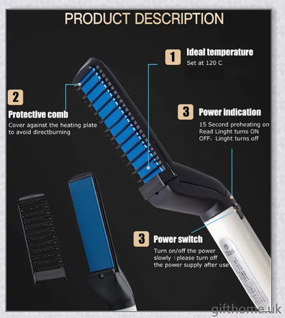 InsBeard Beard Straightener Comb with heated bristles for straightening and styling facial hair