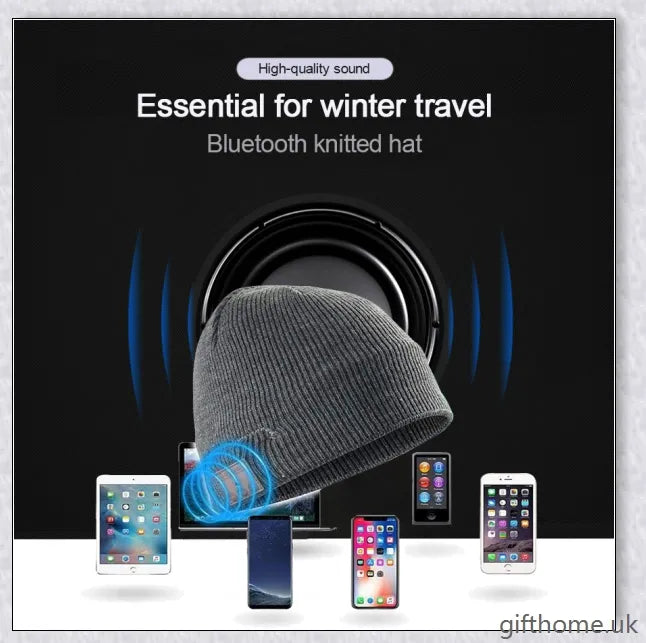 A stylish Bluetooth wireless music hat with premium knitted design, leather accent, and built-in audio controls