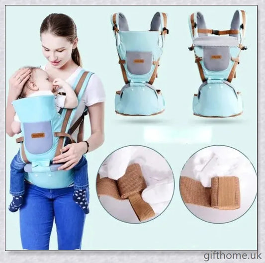 A stylish and ergonomic baby carrier in various colours, designed for comfortable and hands-free parenting