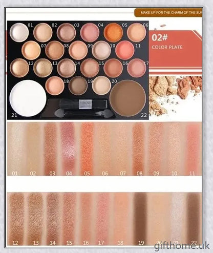 A premium 22-colour eyeshadow and glitter palette set with a wide range of shades for flawless, long-lasting makeup looks