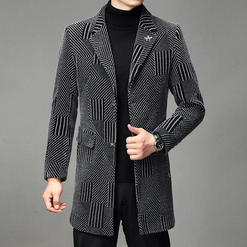 Men's windbreaker coat with striped pattern in various colour options, perfect for autumn and winter weather in the UK.