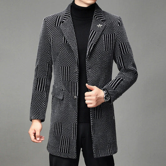 Men's windbreaker coat with striped pattern in various colour options, perfect for autumn and winter weather in the UK.