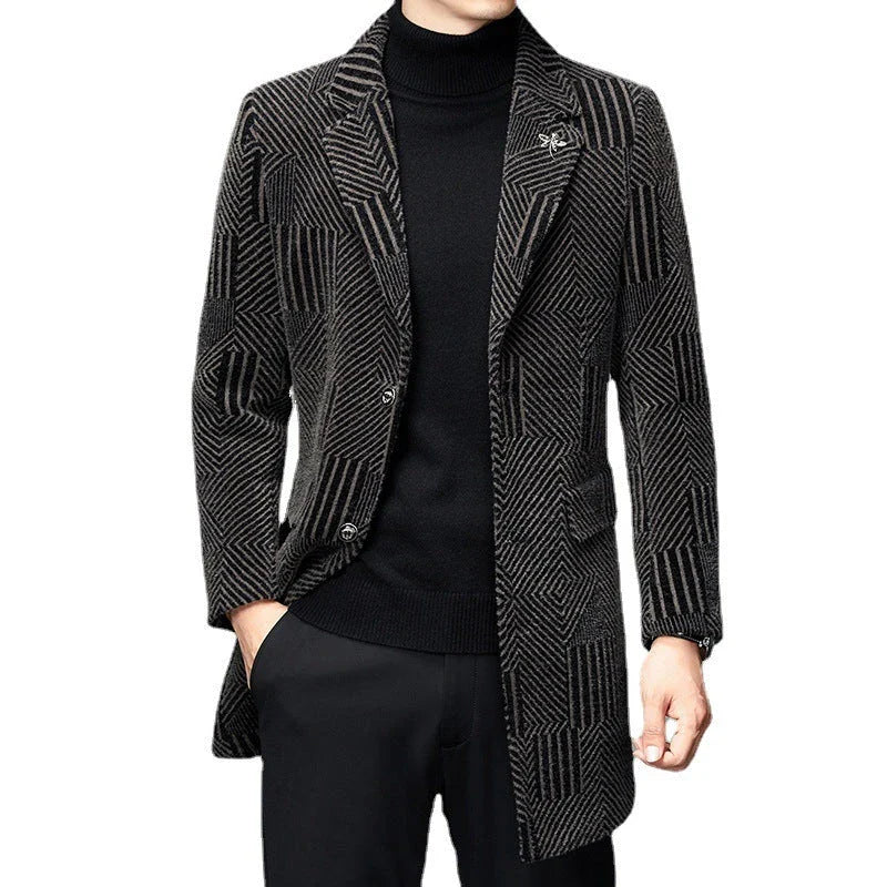 Men's windbreaker coat with striped pattern in various colour options, perfect for autumn and winter weather in the UK.