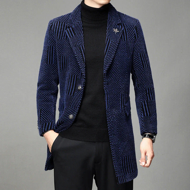 Men's windbreaker coat with striped pattern in various colour options, perfect for autumn and winter weather in the UK.