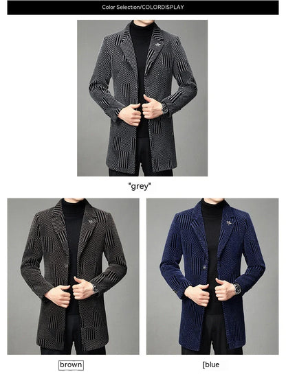Men's windbreaker coat with striped pattern in various colour options, perfect for autumn and winter weather in the UK.
