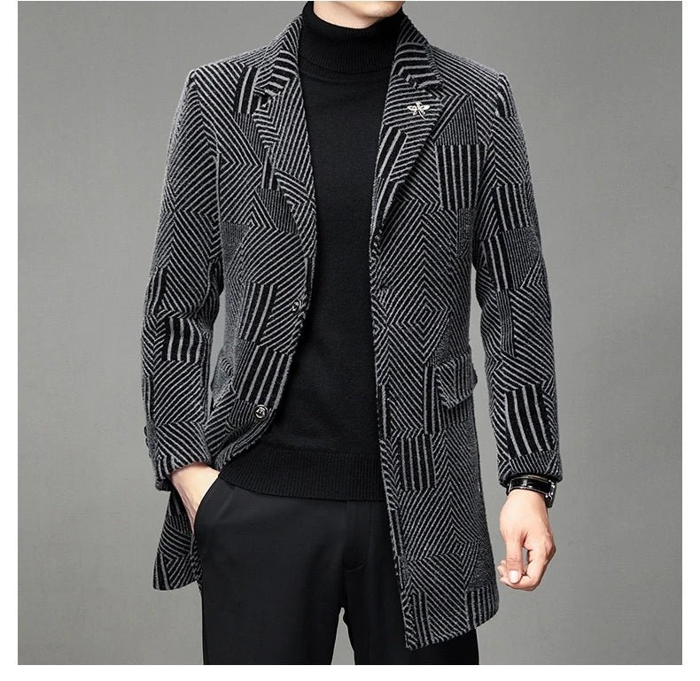 Men's windbreaker coat with striped pattern in various colour options, perfect for autumn and winter weather in the UK.