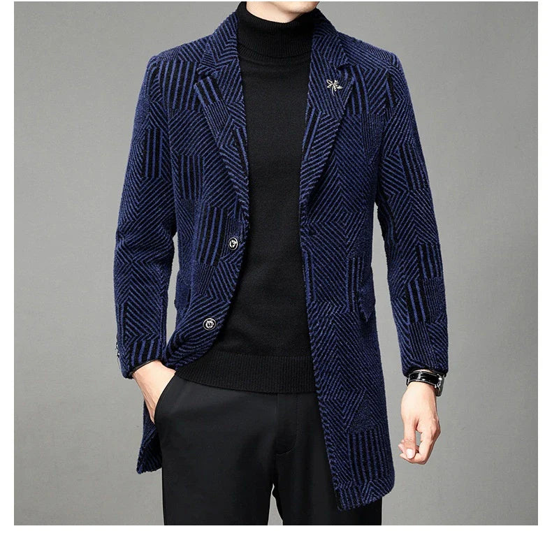 Men's windbreaker coat with striped pattern in various colour options, perfect for autumn and winter weather in the UK.