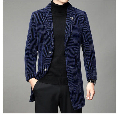 Men's windbreaker coat with striped pattern in various colour options, perfect for autumn and winter weather in the UK.