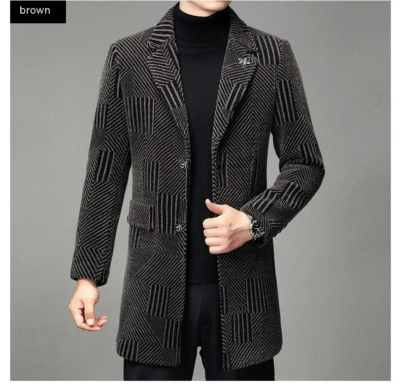 Men's windbreaker coat with striped pattern in various colour options, perfect for autumn and winter weather in the UK.
