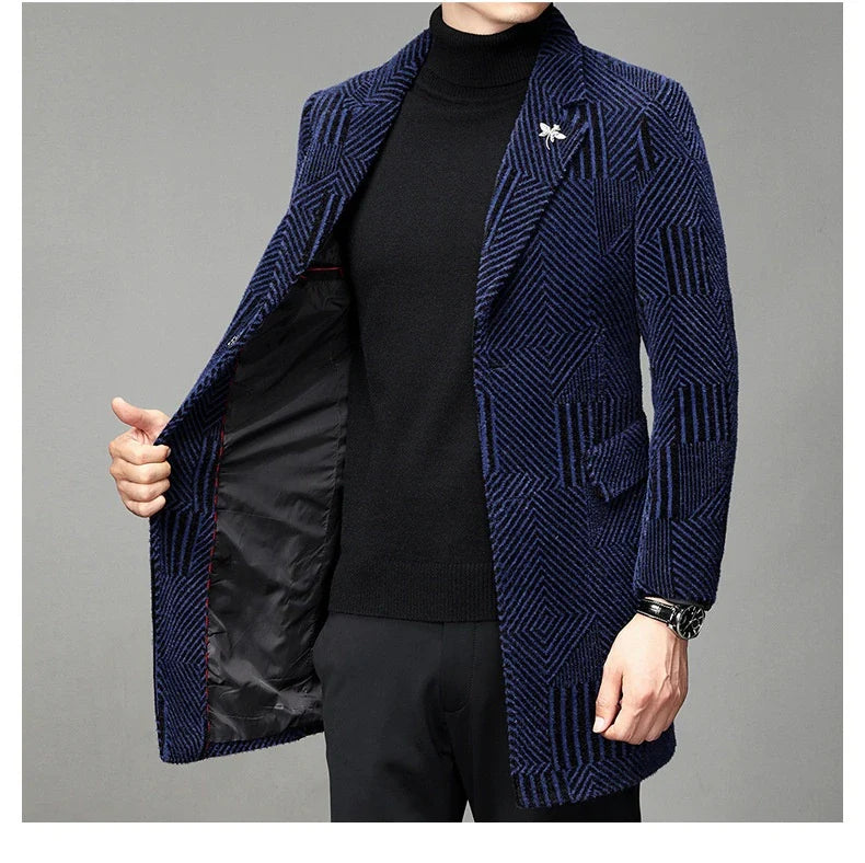 Men's windbreaker coat with striped pattern in various colour options, perfect for autumn and winter weather in the UK.