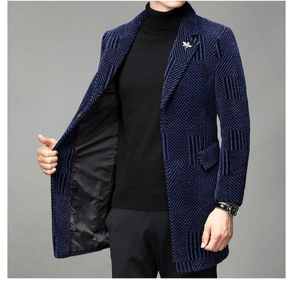 Men's windbreaker coat with striped pattern in various colour options, perfect for autumn and winter weather in the UK.