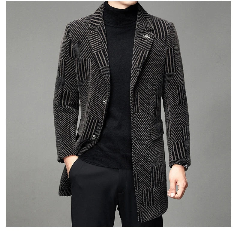 Men's windbreaker coat with striped pattern in various colour options, perfect for autumn and winter weather in the UK.