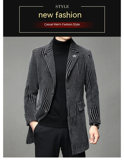 Men's windbreaker coat with striped pattern in various colour options, perfect for autumn and winter weather in the UK.