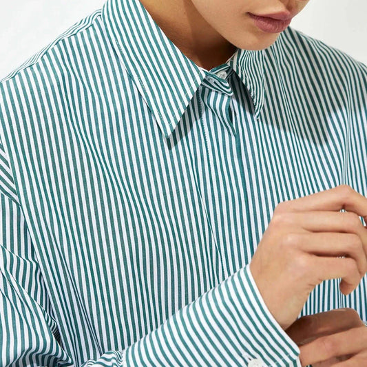 Autumn Chic Casual Striped Cotton Blouse with Lace-Up Detail - Comfortable and Stylish British Fashion