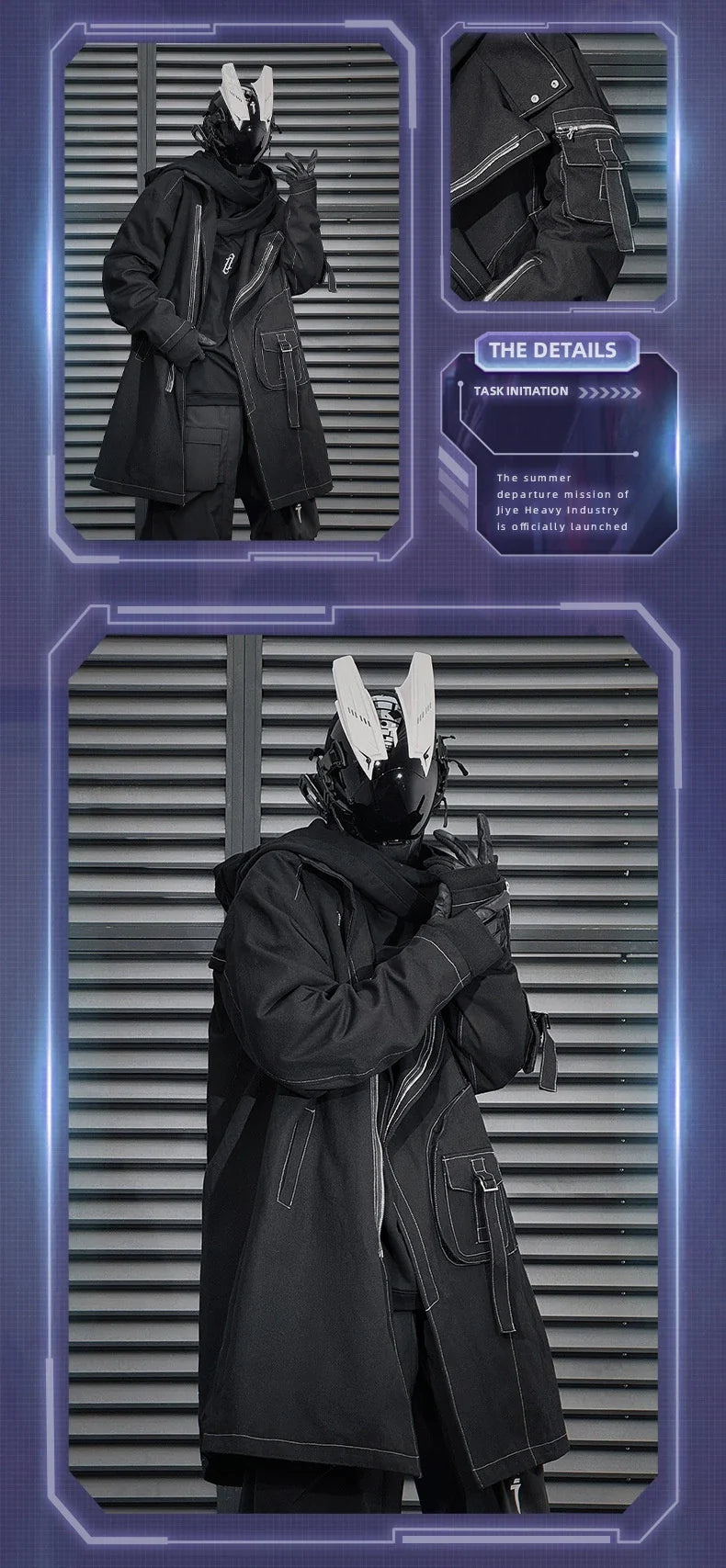 Irregular Trench Coat in black, featuring a mid-length silhouette, zip-up closure, and hooded design for modern British style.