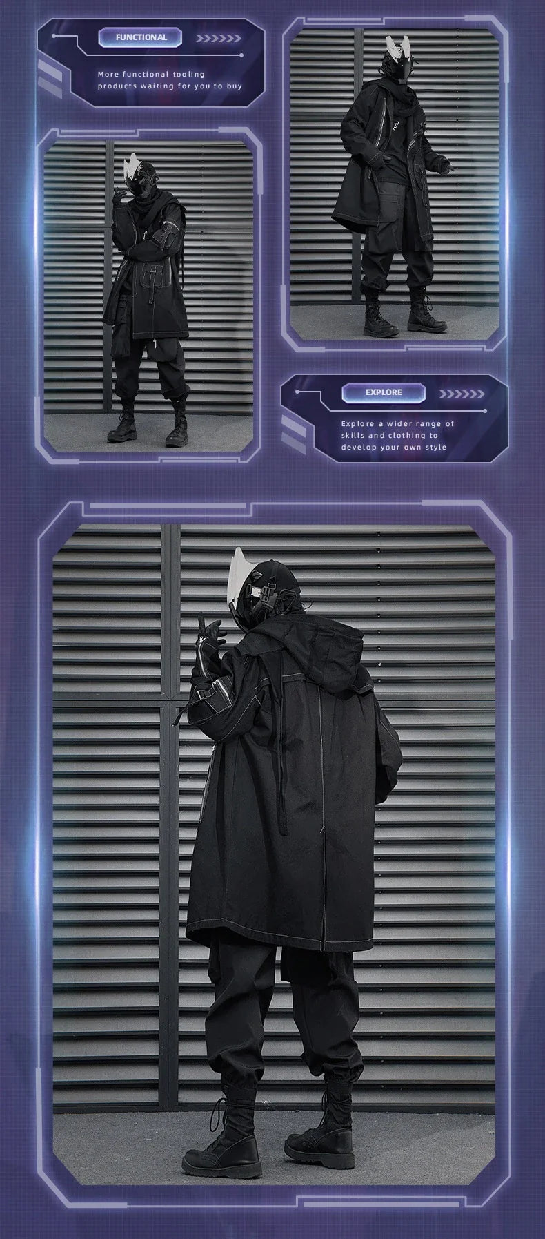 Irregular Trench Coat in black, featuring a mid-length silhouette, zip-up closure, and hooded design for modern British style.