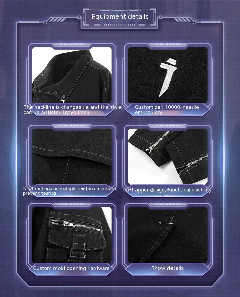 Irregular Trench Coat in black, featuring a mid-length silhouette, zip-up closure, and hooded design for modern British style.