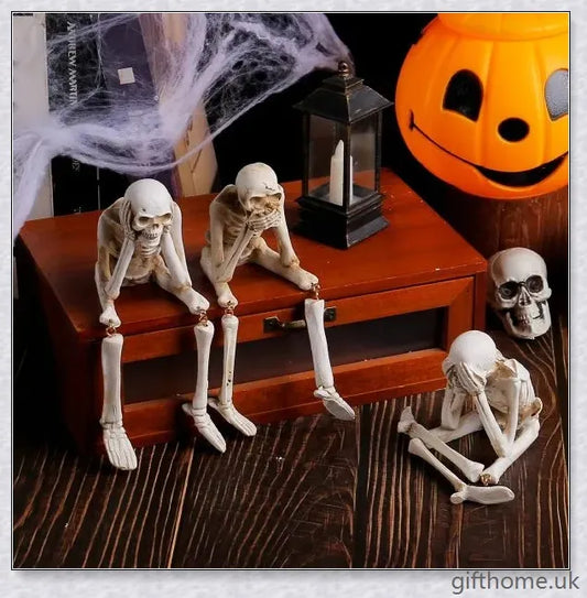 Boneyard Halloween Skeleton Ornaments, a set of 3 lifelike resin skeletons for spooky seasonal decor