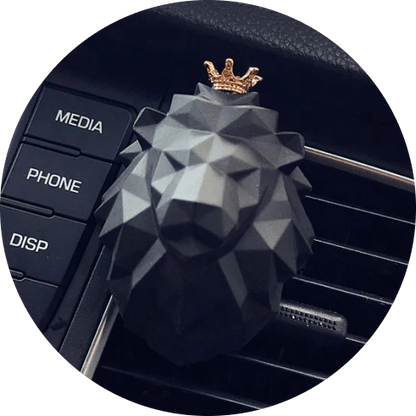Crowned Lion Car Air Freshener with a majestic lion head design and sparkling crown, freshening the interior of a vehicle