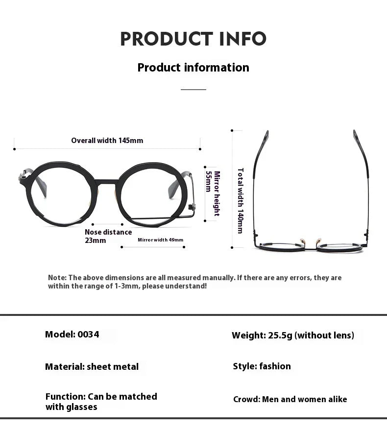 A close-up view of a premium fashion metal spectacle frame in black, white gold, and black gold colours.