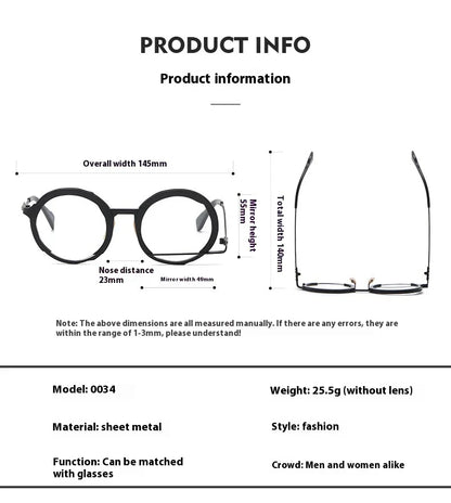 A close-up view of a premium fashion metal spectacle frame in black, white gold, and black gold colours.