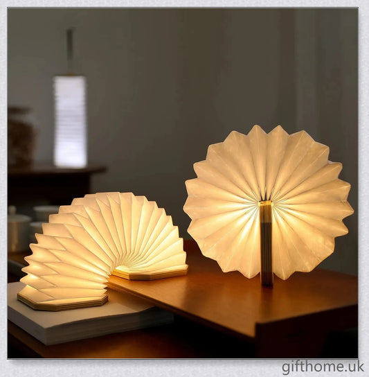 Accordion-style portable lamp with magnetic folding design and USB rechargeable features