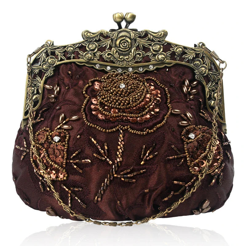 Elegant black bead embroidered cosmetic bag with a vintage-inspired design