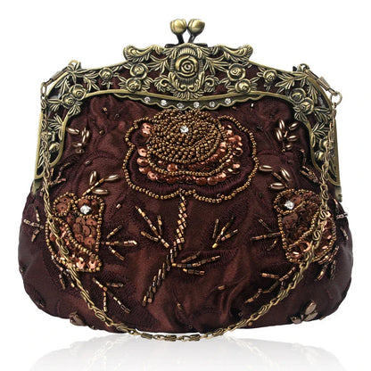 Elegant black bead embroidered cosmetic bag with a vintage-inspired design
