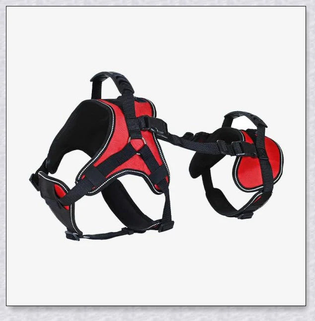Multi-functional full body lifting dog harness with long handles for upright support and customisable front, rear, or full-body options