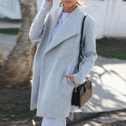Premium polyester fibre trench coat in solid grey or black colour, with a timeless silhouette and flattering fit