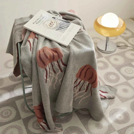 Cosy and stylish Kawaii jellyfish pattern cotton knitted blanket for home and outdoor use